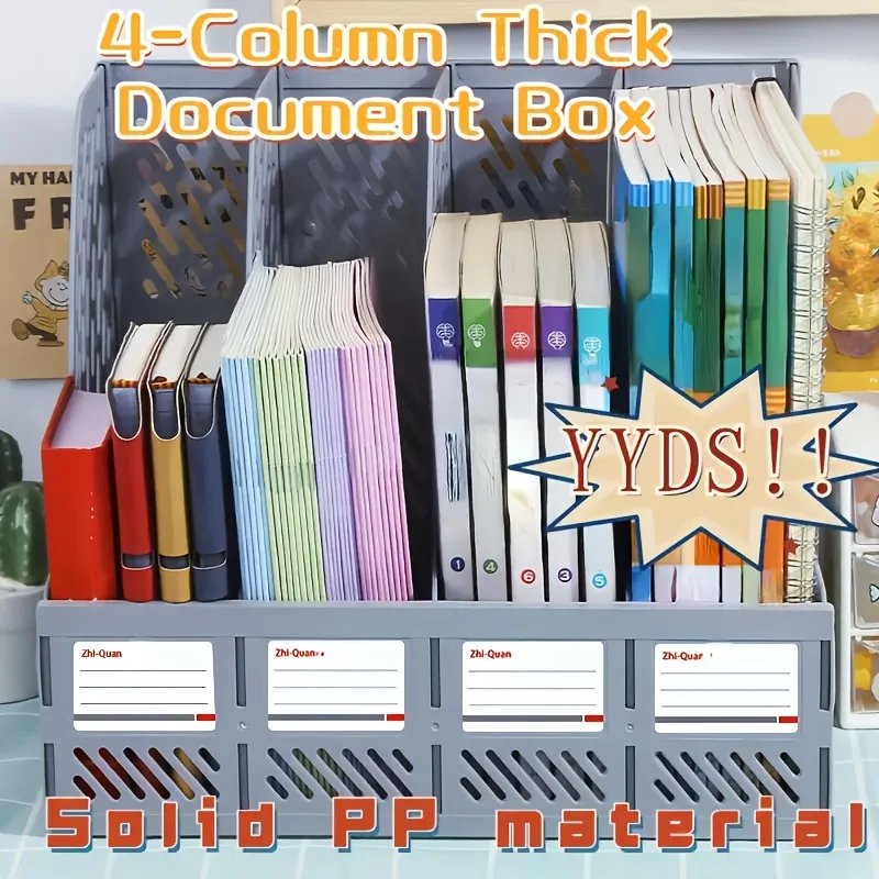 Four-Section File Rack, File Box, Desktop Organizer, Bookshelf, Multi-Layer Book Stand, Document File Holder for A4 Folders