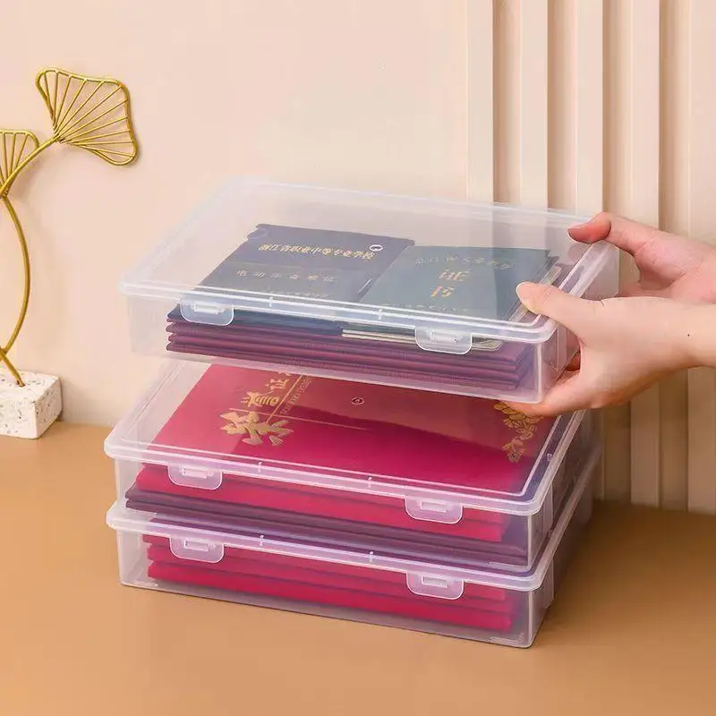 Flip Top Lid A4 Size Plastic Storage Box Clear Dustproof Desktop Office Supply Organizer