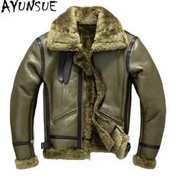 AYUNSUE Mens Leather Jacket Natural Sheepskin Fur Winter Men Clothing Short Jackets Windproof and Warm Inverno Masculino 2024