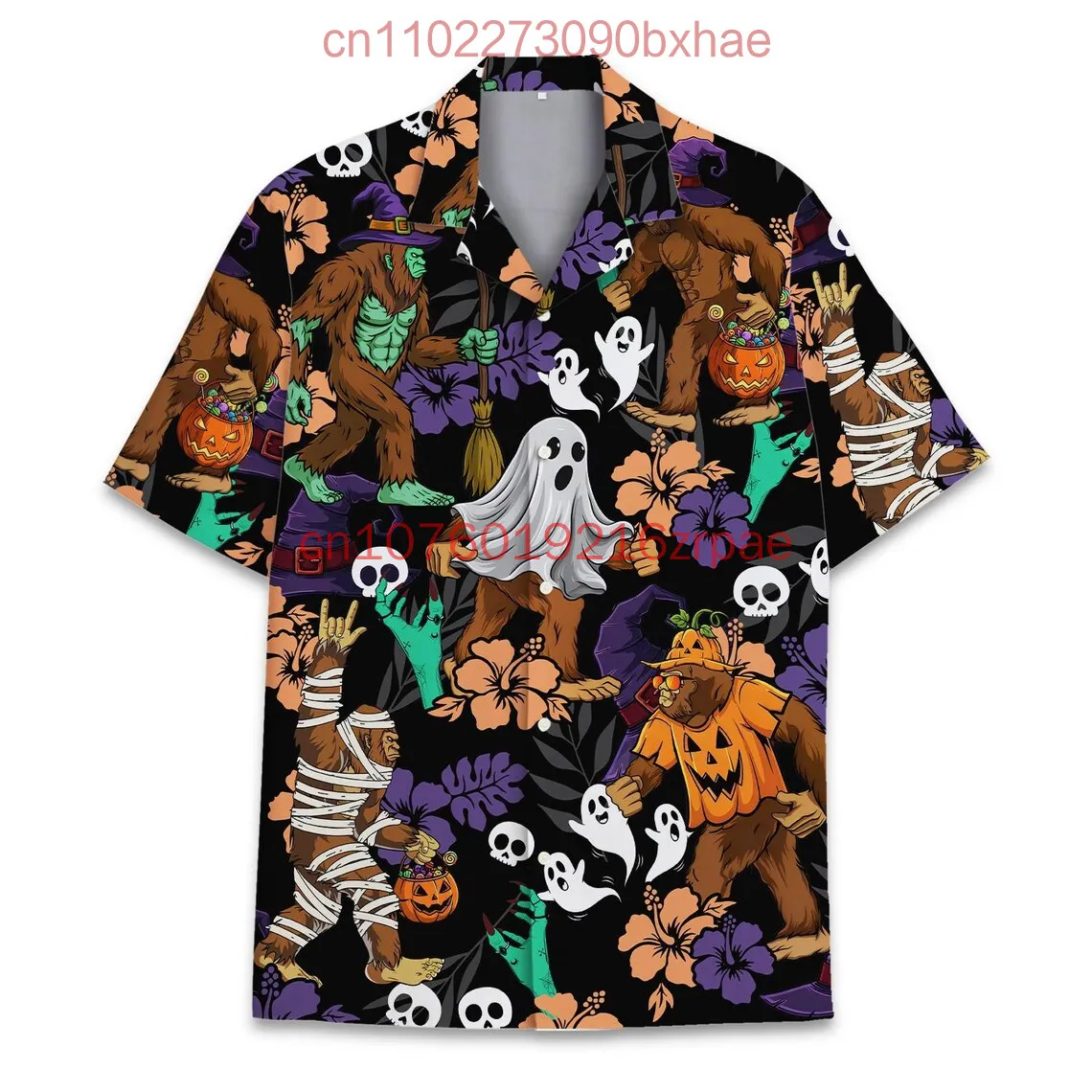 

2025 Новая мужская гавайская рубашка на Хэллоуин с 3D принтом, гавайская рубашка на Хэллоуин Bigfoot, модная рубашка на пуговицах в стиле ретро