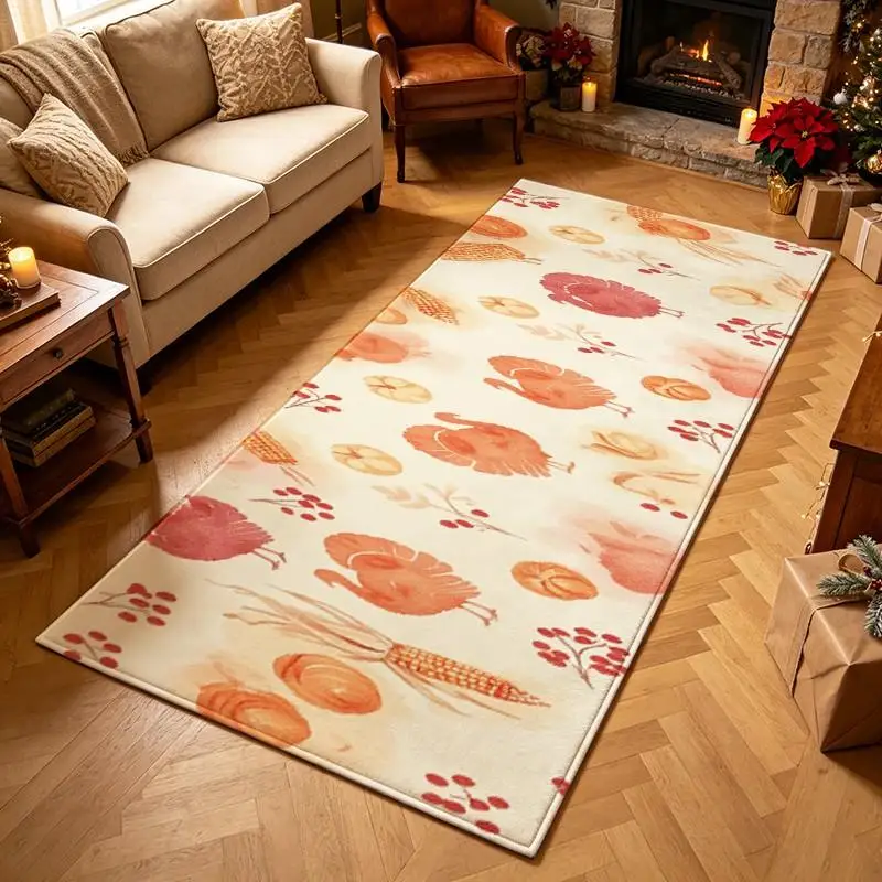 1 Piece Watercolor Autumn Carpet, Soft, Cozy, All-Season, Lightweight Easy-Care, Perfect For Living Room, Bedroom, Dining Room Decor, Autumn, Winter