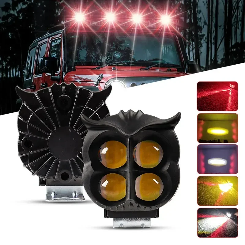 Motocycle 10W 12V-80V LED Four-Eyes Owl Spotlight Headlight Motorbike Auxiliary Lights Driving Fog Lamp Steady/Flashing Mode