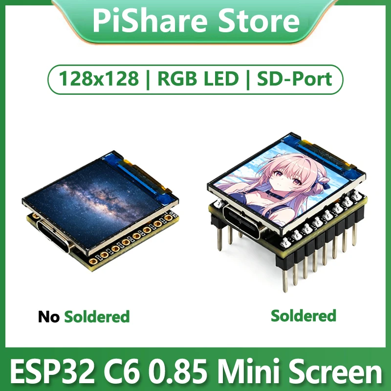 ESP32-C6 0.85 inch Display LCD Development Board 0.85inch Screen 128x128 Mini SD-Port QST LVGL For Arduino