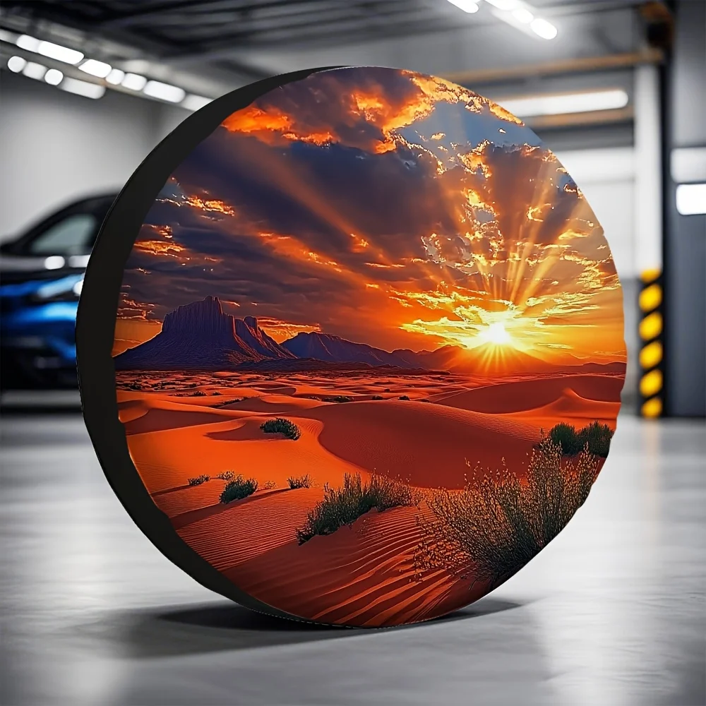 1 шт. чехол для покрышки из полиэстера с восходом пустыни, 4-сторонний эластичный чехол, подходит для джип-шина, не требуется электричество, универсальный для поездок на дорожные поездки, внедорожника,