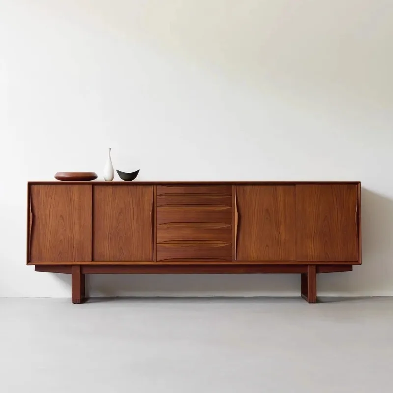 

Medieval TV cabinet retro style dining side cabinet Danish design solid wood sliding door locker living room storage cabinet