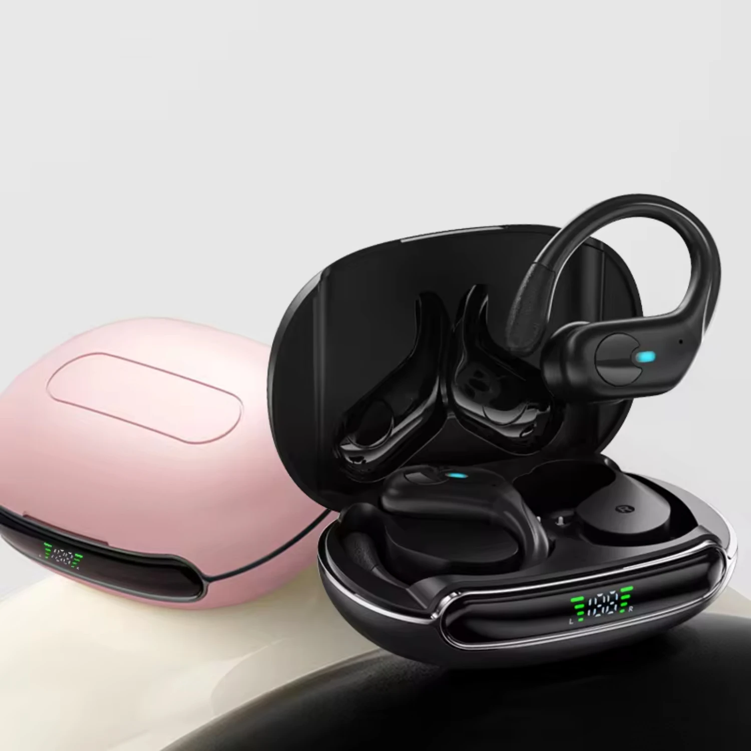 Esportes no ouvido sem fio earloop com efeito de som de alta definição de redução de ruído ENC integrado sem atraso