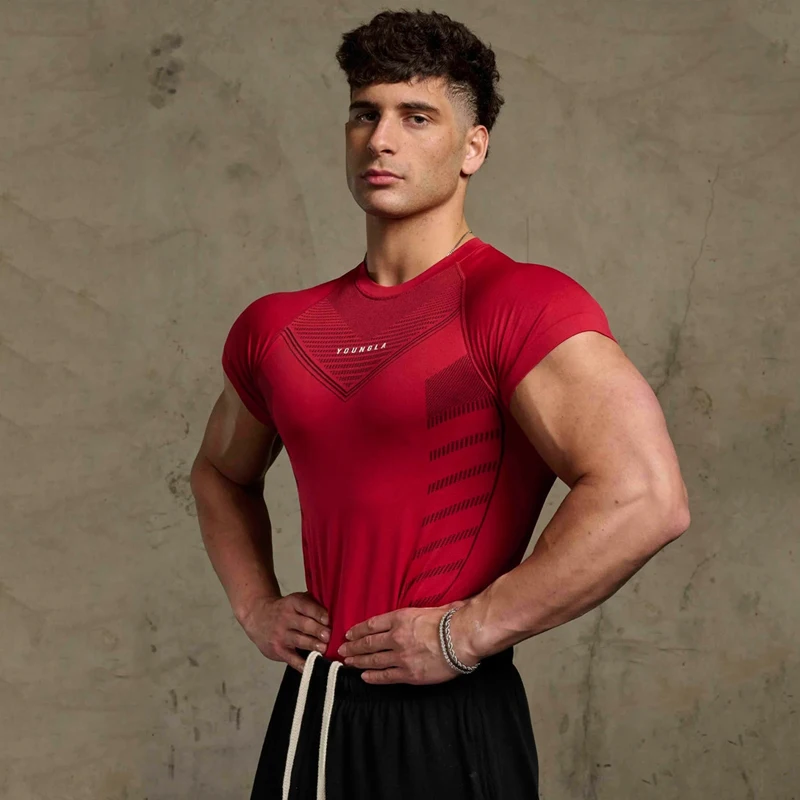 Summer New Men's T-Shirts Sports Fitness Quick Drying Breathable High Elasticity Tight Clothing Gym Running Training Clothes