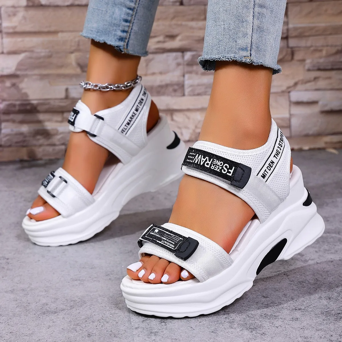 Summer 2026 Women's Waterproof Slope Heel Sandals with Velcro Thick Bottom Platform Fashion Versatile Beach Sandals