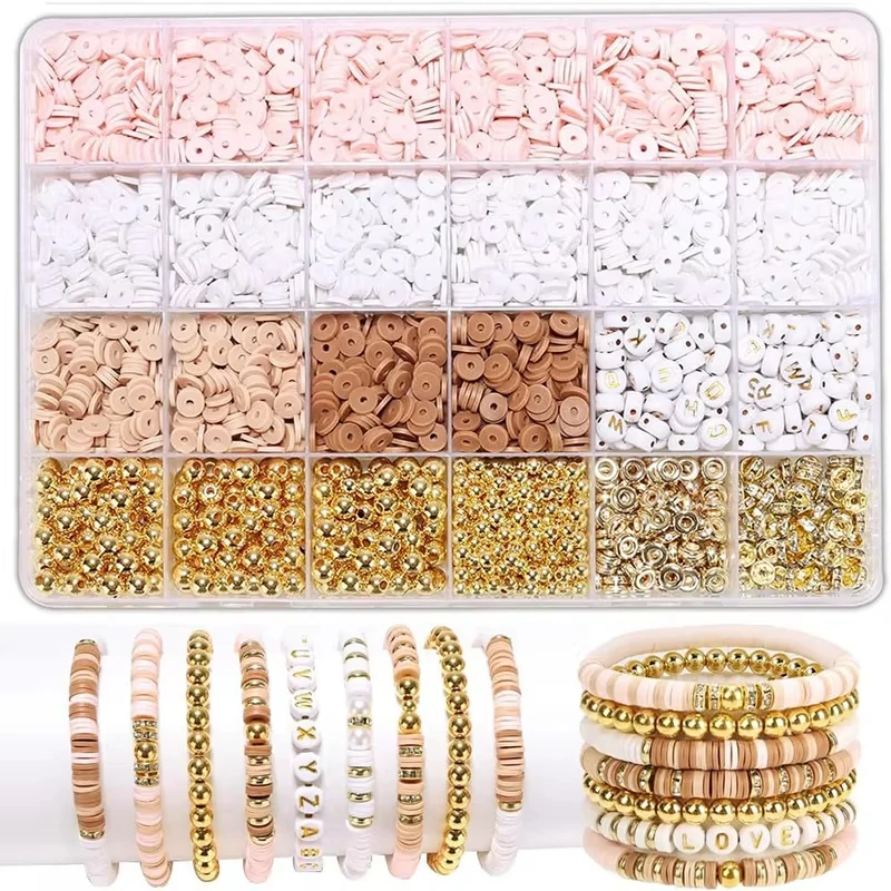 Style DIY Clay Beads Bracelet Making Kit Friendship Golden Letter Beads Kit for Jewelry Making Women Teen Girls Birthday Gift