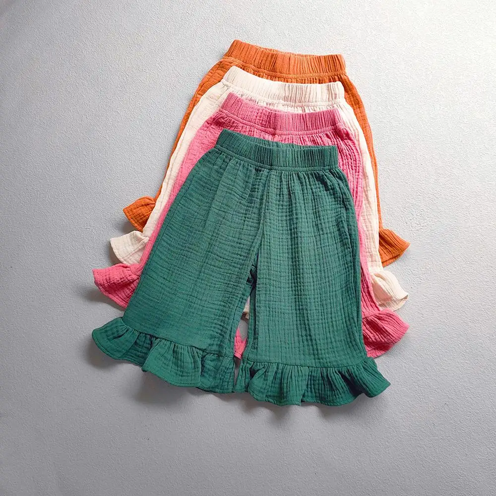 Children's Girls Ruffled Flared Capris Shorts Summer Casual Kids Baby Girls Loose Ankle-Length Pants