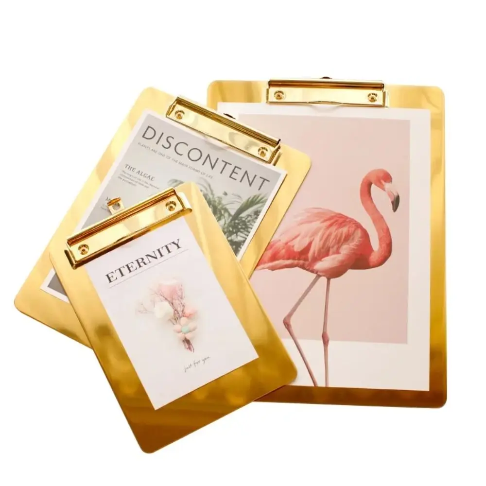 

Golden Writing Clipboard Durable Stationary Paper Organizer Stainless Steel Drawing Signing Writing File Folder Business