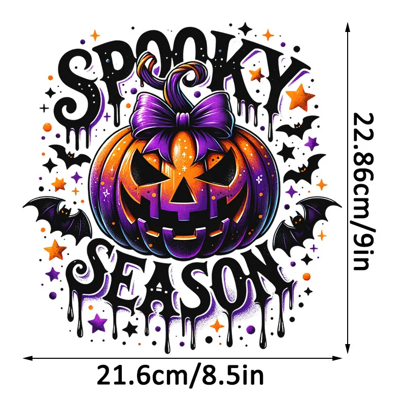 Halloween Spooky Season Pumpkin Heat Transfer Patch Sticke Iron-On Decals for T-shirts Sweatshirts Bags Clothing Fabric Decor