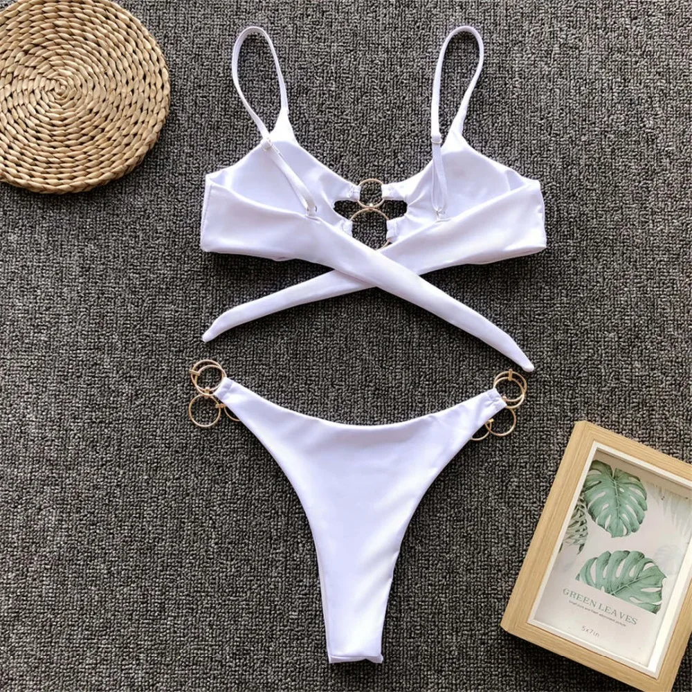 Metallringe, Leopardenmuster, brasilianischer Bikini, Damen-Badebekleidung, zweiteiliger Bikini, String-Bikini, Badeanzug, Badebekleidung, Modell V1441. – Detail 20