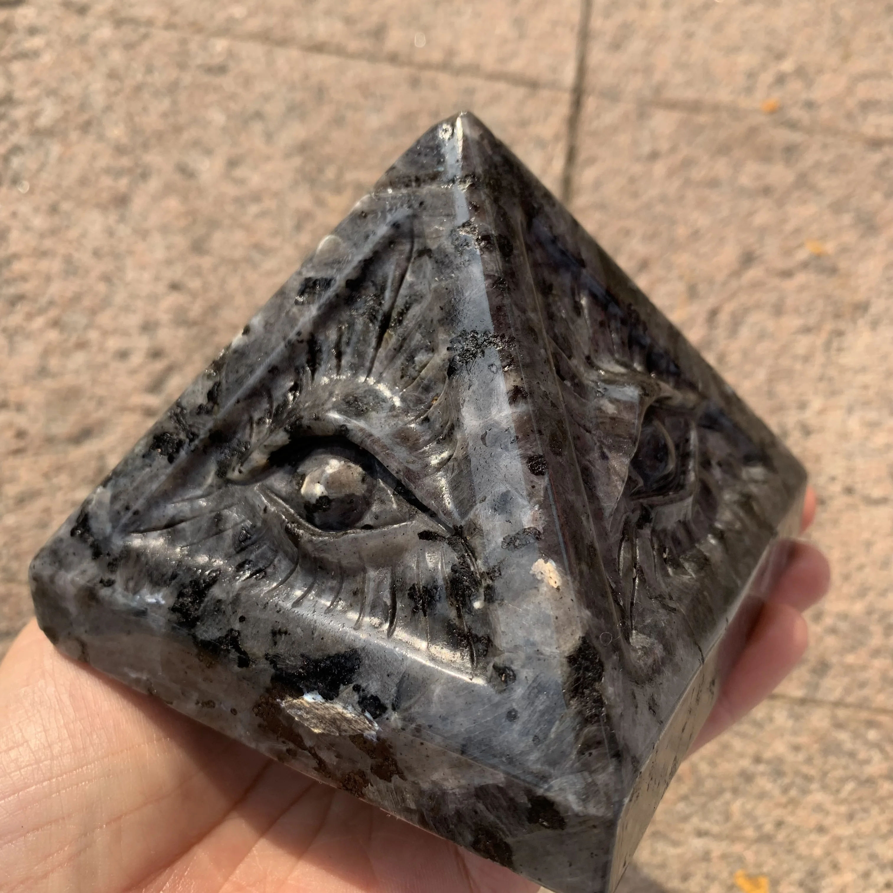 

Natural larvikite pyramid Evil Eye Healing Crystal Chakra Stone