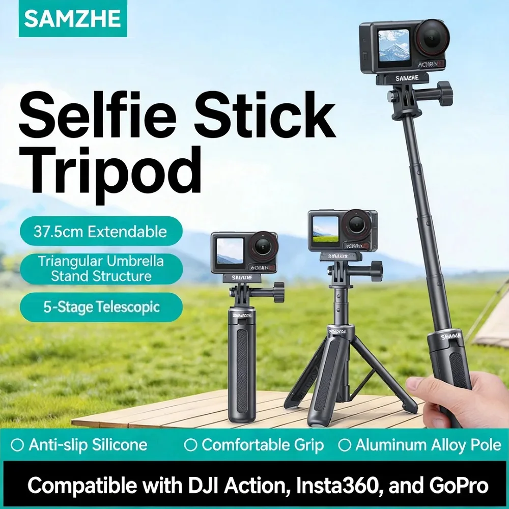 SAMZHE Selfie Stick Statief Voor DJI Action 6 5 Pro/GoPro/Insta360 Ace Pro GoPro Accessoires 5-delige Telescopische Uitschuifbare Stok ﻿
