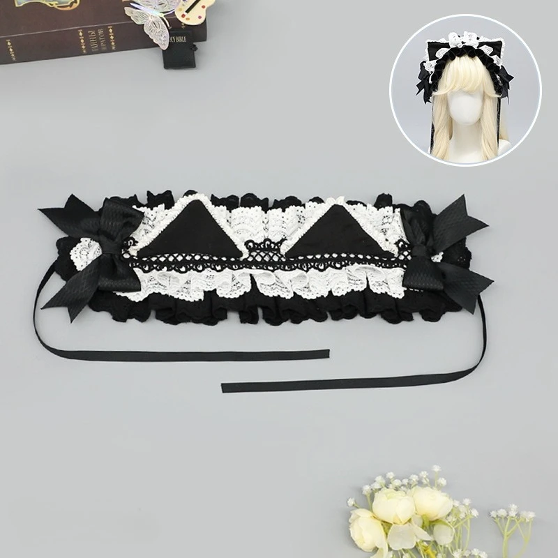 تأثيري JK KC اليابانية أغطية الرأس الحلو القط الأذن هيرباند Kawaii فتاة Harajuku لوليتا اكسسوارات أسود أبيض القوس تكدرت مشبك شعر