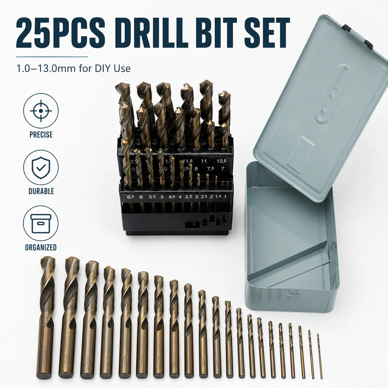 25個入り-メトリック-チタン-hss-ツイストドリルビットセット-1-13mm-金属用ドリルビット-耐久性のある金属製収納ケース付き-木材・プラスチック・鋼材用