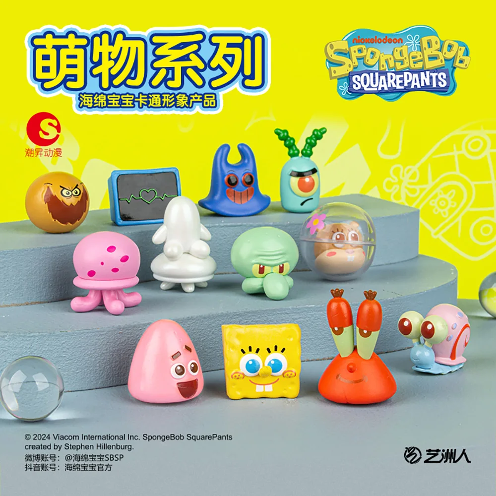 Nuovo autentico SpongeBob SquarePants Series Mini Blind Box Cartoon Q-versione Personaggi Modello Giocattoli Ornamento decorativo Ventole Regali