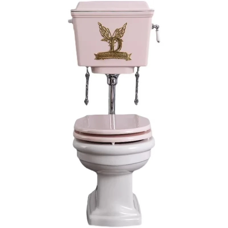 Retro Toilet Pink Aluminum Alloy Water Tank Split Toilet Silent Solid Wood Cover Light Luxury