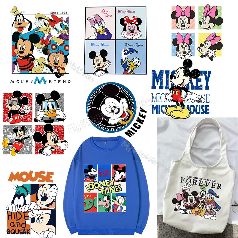 Mickey Minnie Mouse Thermo-Sticker Fashion Disney Iron Clothes Sticker Hot Transfer Patches for Women Jeans Jacket  DIY Applique