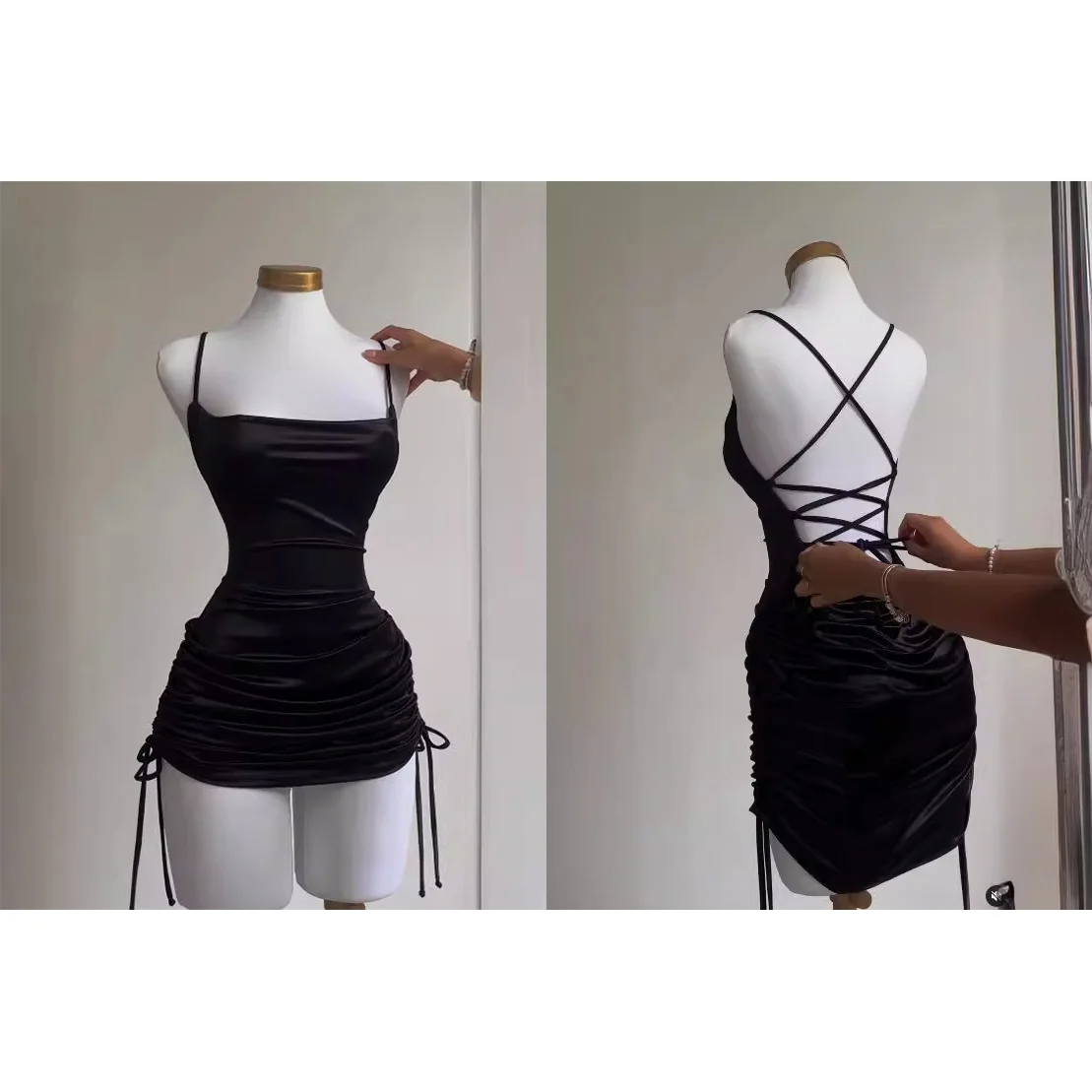 2024 Europa y los Estados Unidos explosivo nuevo vestido transfronterizo verano alto sentido con cordones sexy halter bolsa de especias falda a la cadera
