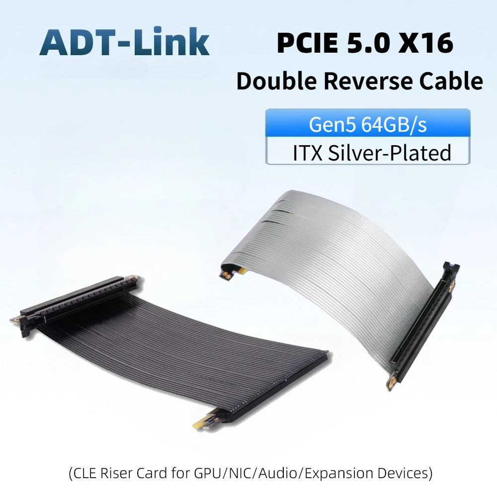 Brand PCIe 5.0 x16 Gen5 GPU Riser Cable Dual Reverse 64GB/s High Speed Silver-Plated Extension Cable for Mini Chassis ITX Builds