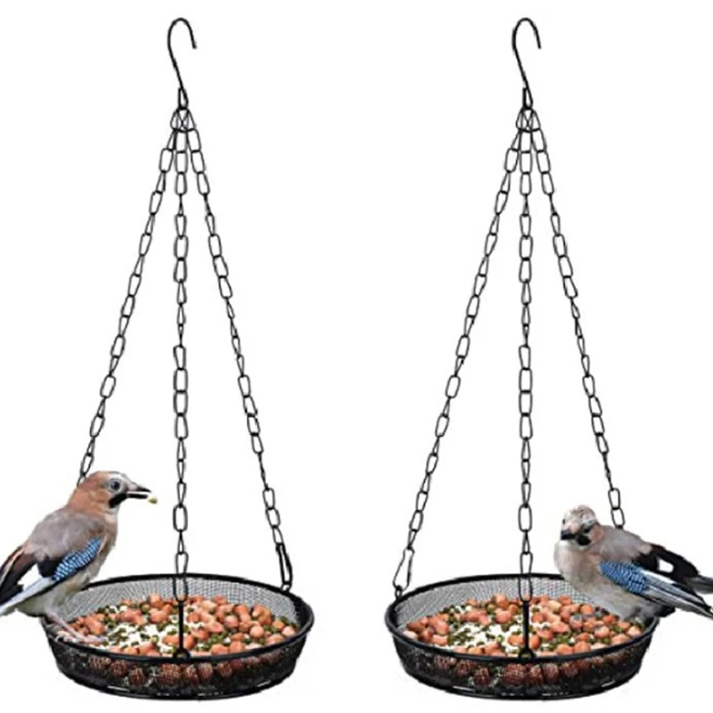 

Bird Feeding Tray Round Metal Feeders Garden Patio Trees Hang Feeding Garden Pets Supplies Outdoors Hanging For Attracting Birds