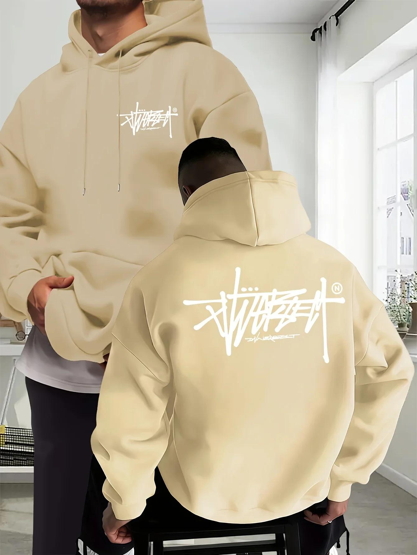 Graffiti Letter Hoodie Men Women Outdoor Street Hip-hop Vacation Fitness Loose Sport Couple Autumn Winter Long-sleeve Sweatshirt