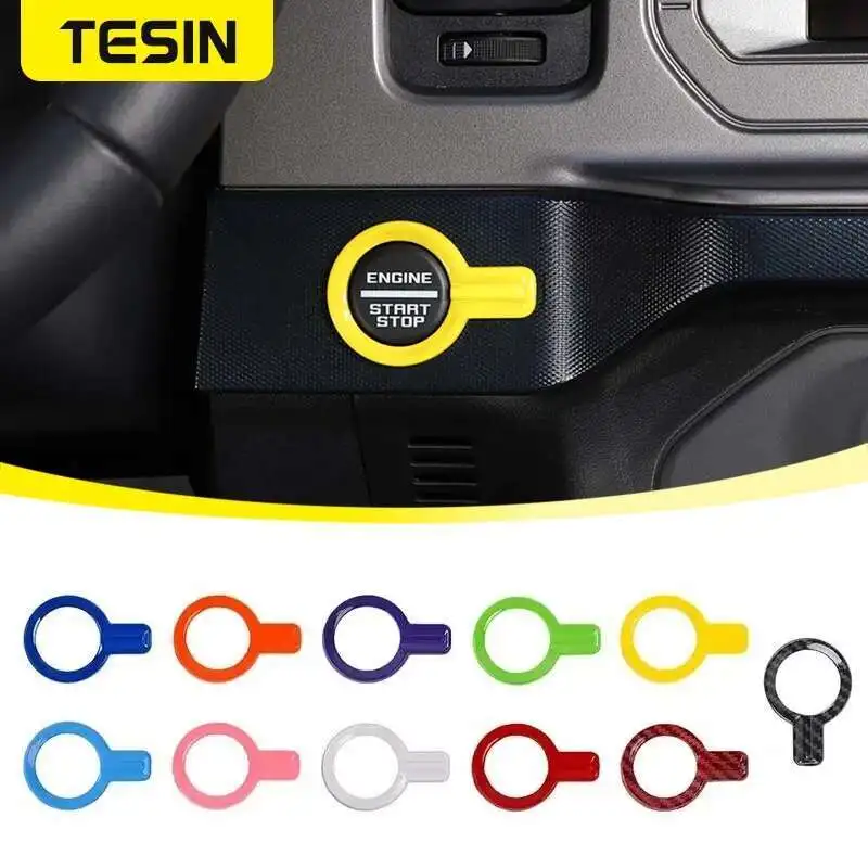 TESIN ABS Car Engine Start Stop Button Switch Decoration Cover Trim for Ford Bronco 2021 2022 2023 2024 Up Interior Accessories