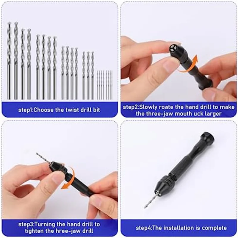 36 Pieces Hand Drill Bits Set, Pin Vise Hand Drill MiniMicro Drill for Resin Polymer ClayCraft Model Jewelry Making