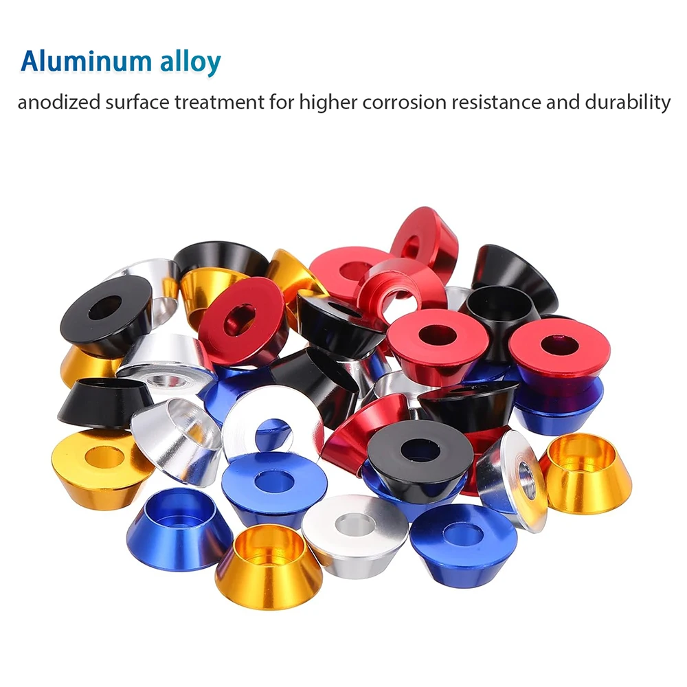 5pcs/bag Anodized Aluminum Alloy Cone Cup Countersunk Washers M2-M8 Aluminum Gaskets Cup Head Washer Gasket Shim for Model Parts