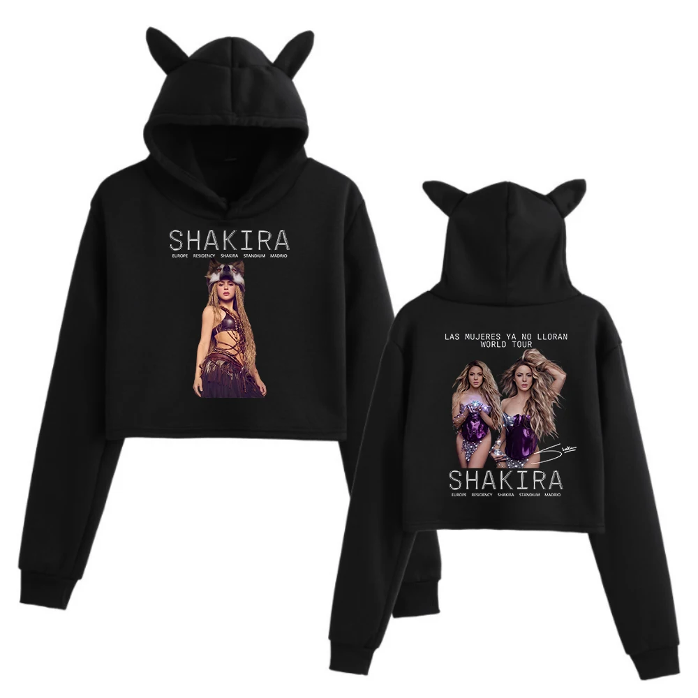 Shakira World Tour 2026 Crop Tops Cat Ears Long Sleeve Crop Tops Girls Fashion Hoodies