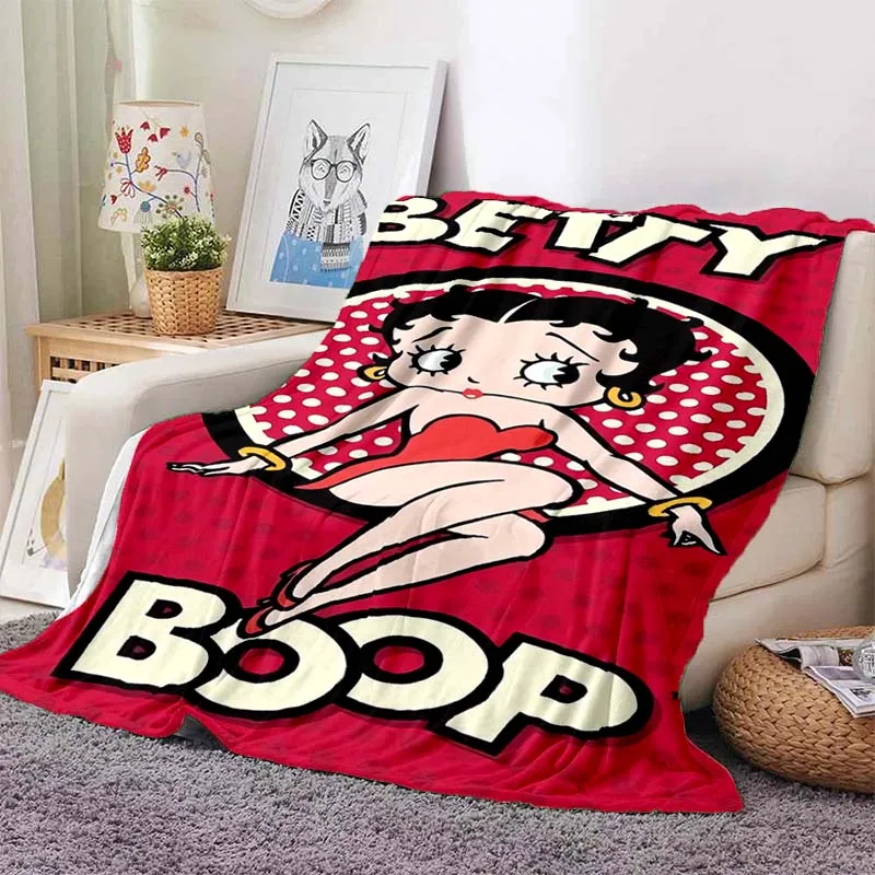 B-Betty-Boop Cartoon Flannel Throw Blanket Retro Anime Print Soft Warm Sofa Bed Cover Office Camping Nap Blanket Gift For  Girls