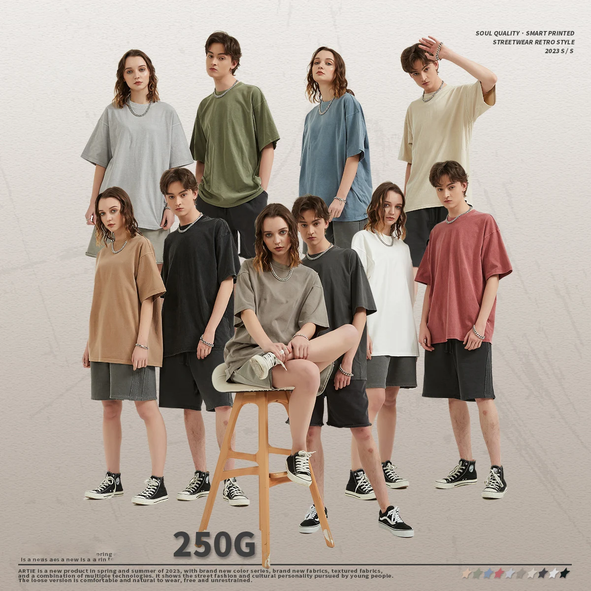 

250G Retro Hip Hop Streetwear Men and Woman 100% Cotton T-shirts Oversized Washed Top Tee Unisex Retro Fashion Short Sleeves