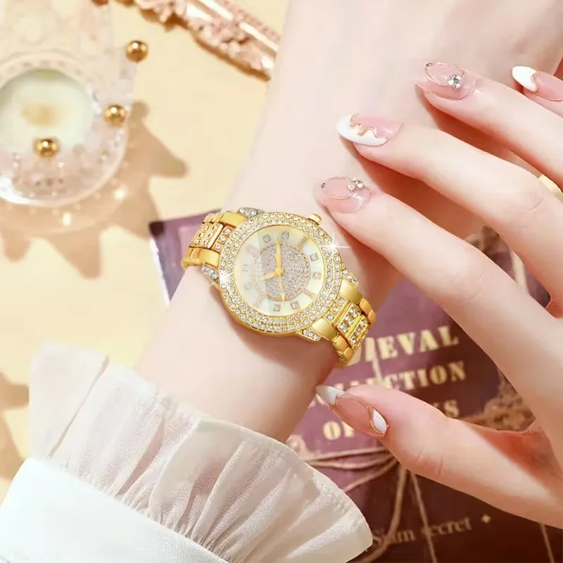 6Pcs Women Luxury Jewelry Set, Elegant Watch + Bracelet + Necklace + Earrings + Ring, Daily Wear