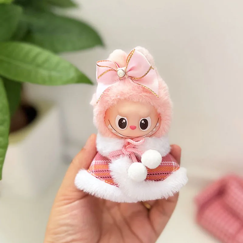 مجموعة الجيل الرابع Mini Labubu Heart Code Series Pearl Snow Ode، زي سلسلة مفاتيح قطيفة لطيفة لدمية الفينيل مقاس 10 سم (الملابس فقط)