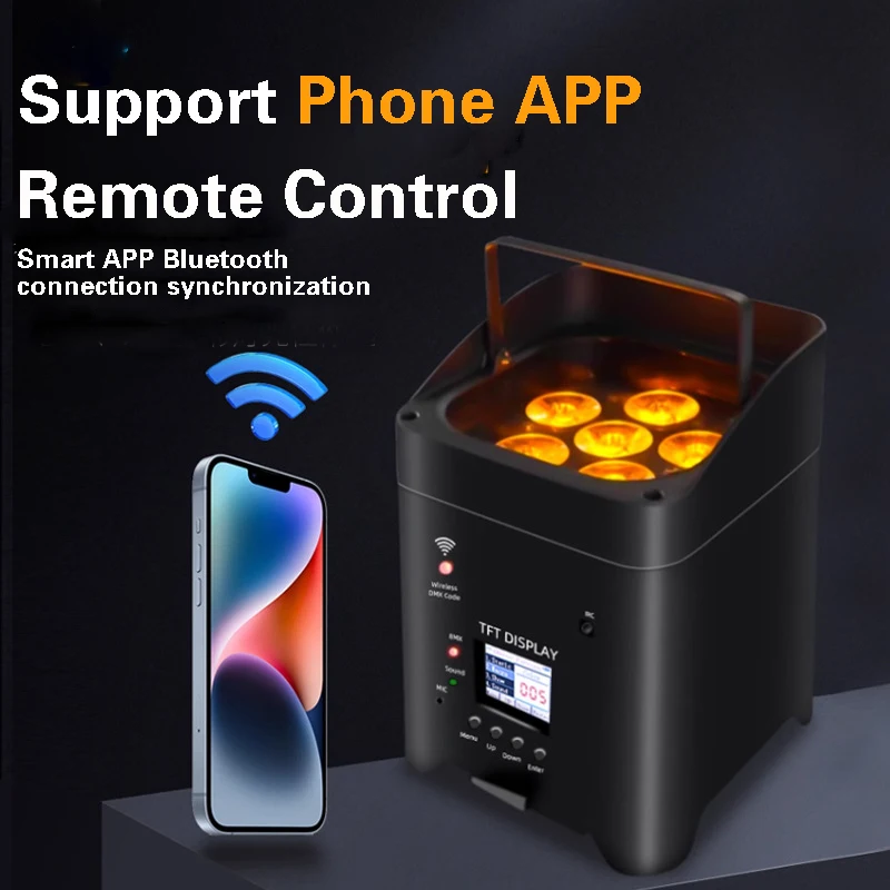 6x18W LED Wireless Battery Par Lamp Charging APP Remote Control RGBW UV 6in1 Disco Stage Lights Outdoor Camping Atmosphere Light