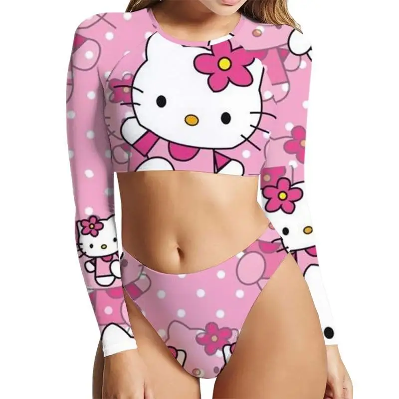 Sanrios Bikini New Europe America Hot Style Digital Printing Hello Kittys Anime Kawaii Cartoon Figure Summer Split Swimsuit