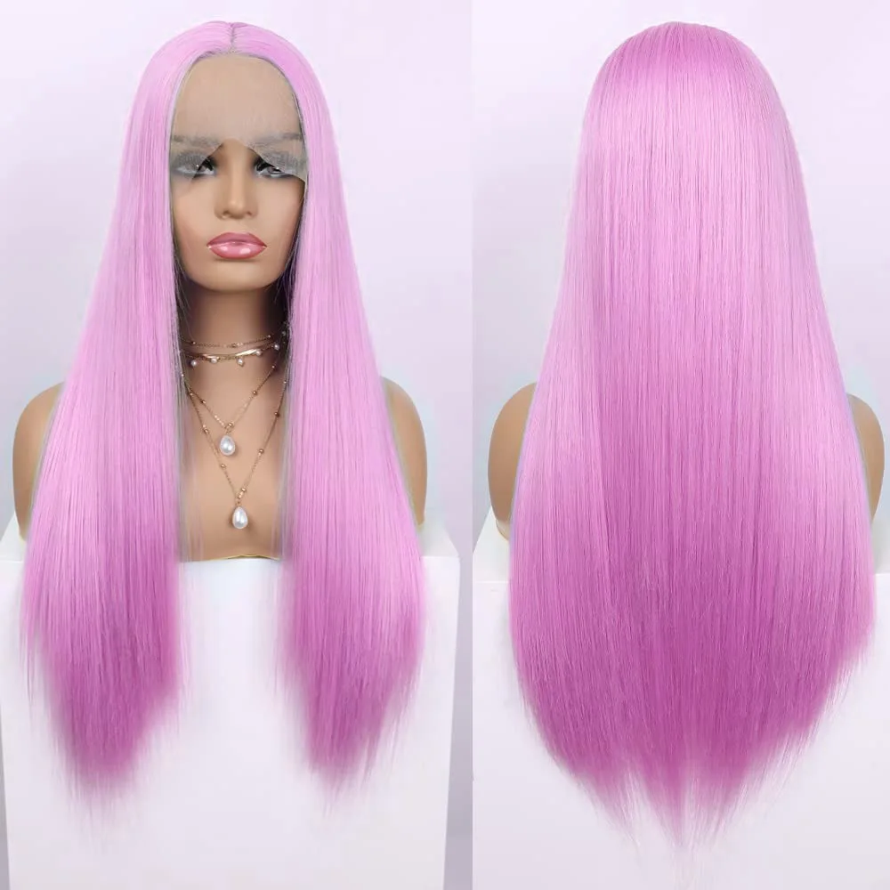 

Purple Wig Synthetic Lace Front T Part Wig Long Straight Deep Middle Part Lace Wig Heat Resistant