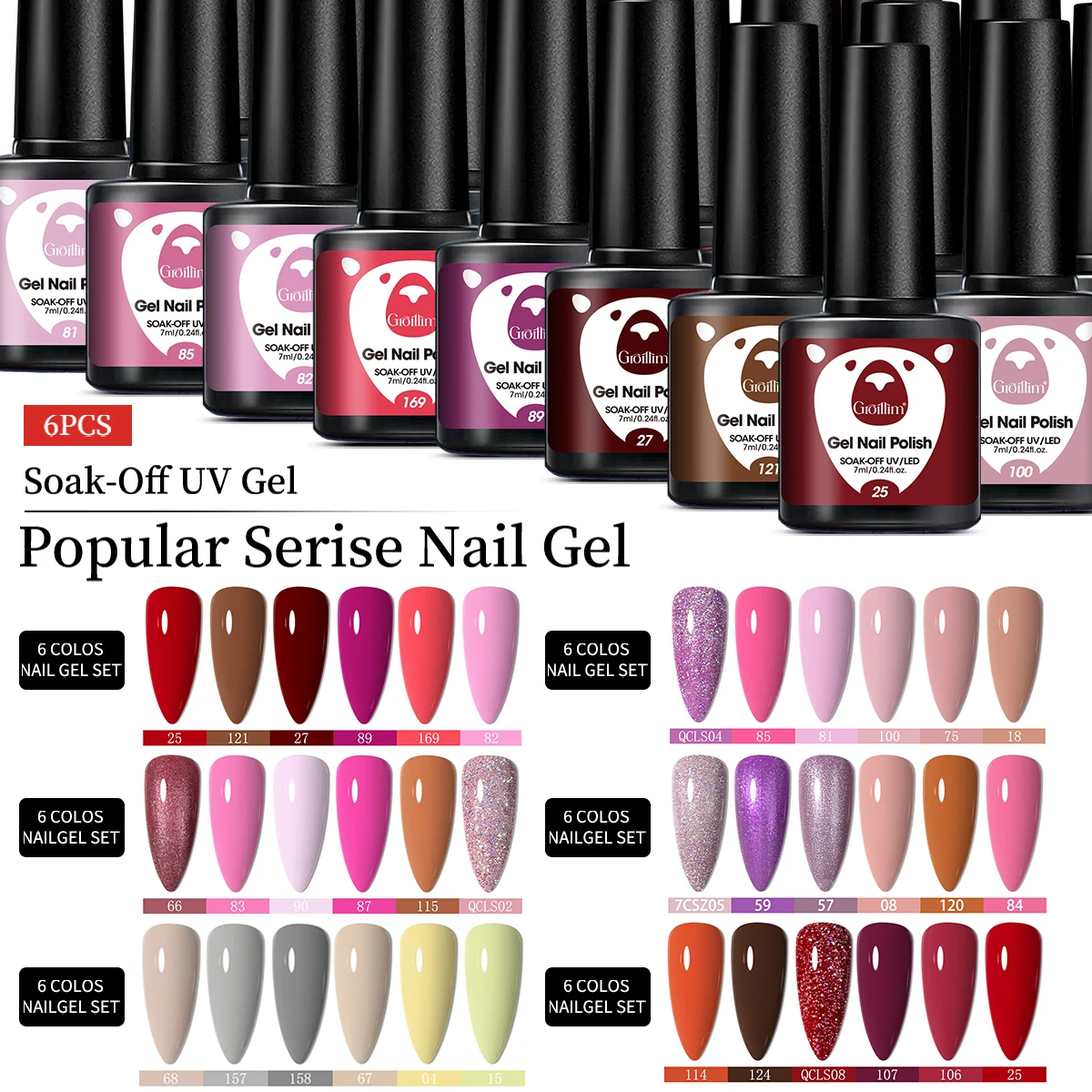 6-piece long effect nail care gel set alcohol free LED transparent nail polish DIY nail care design washable remove nail art pai