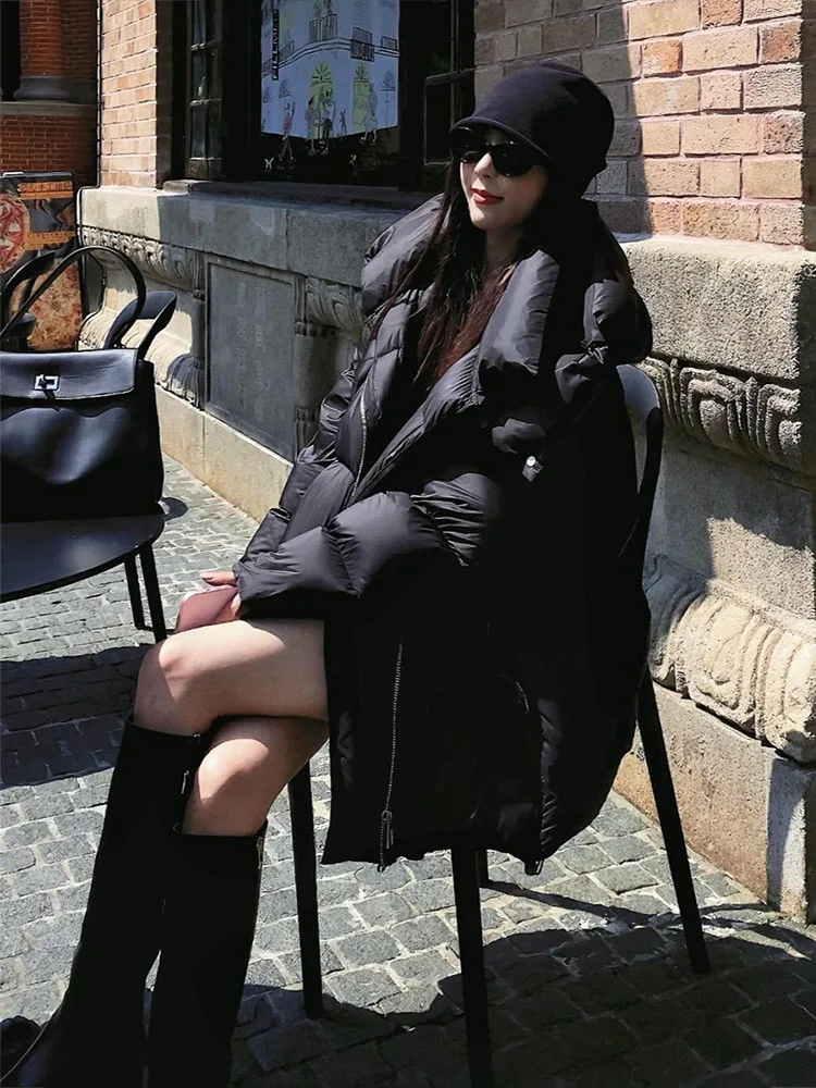 

Модная черная женская пуховая куртка средней длины с наполнителем из белого утиного пуха, приталенная, для повседневной носки, зимняя верхняя одежда