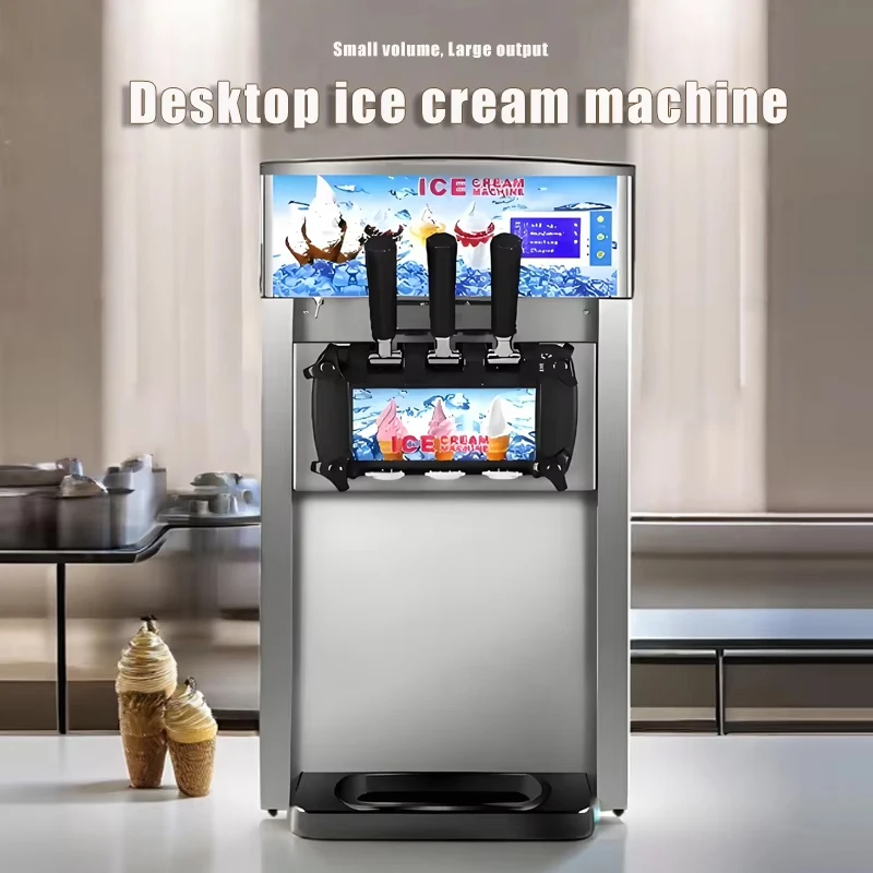 Large Hopper Commercial Soft Ice Cream Machine 4.2L*2 Desktop Sundae Maker with 3 Flavor Options