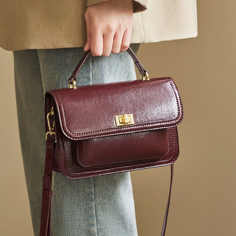 

Female Retro Cowhide Handbags Women's Natural Cow Leather Shoulder Bags Ladies Fashion Versatile Designer Luxury Crossbody Bag