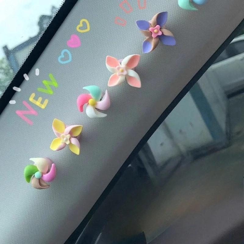 6pc Car Rotating Windmill Gyro Ornament Creative Cute Dashboard Decor for Women Auto Interior Accessory