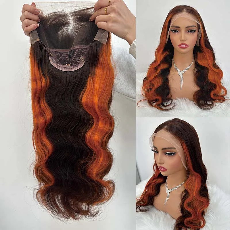 Highlight Ombre Ginger Orange Colored Body Wave 13X4/13x6/5x5 Lace Front Wigs High Density Human Hair Lace Frontal Wig