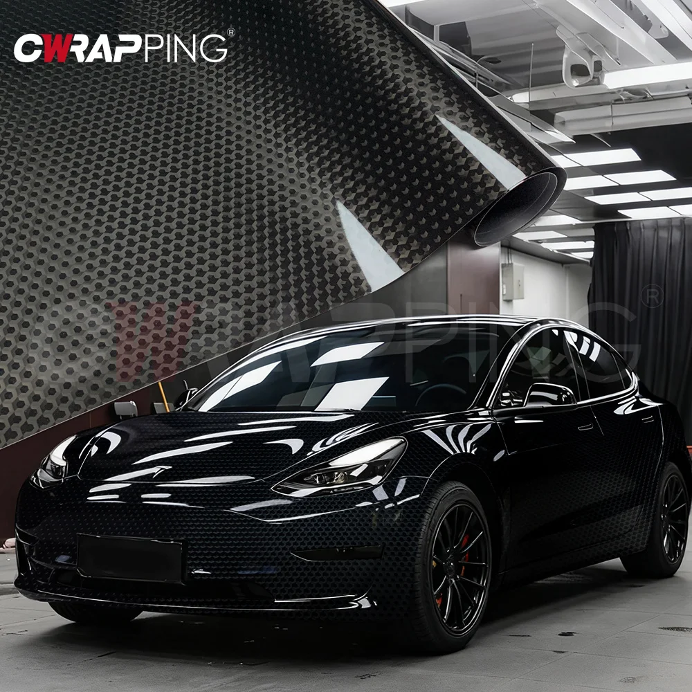 Car Stickers TPF Hexagonal Carbon Pattern Motorcycle Adhesive Vinyl Car Wrap Wrapping Tools Waterproof Paint Body Covering Film