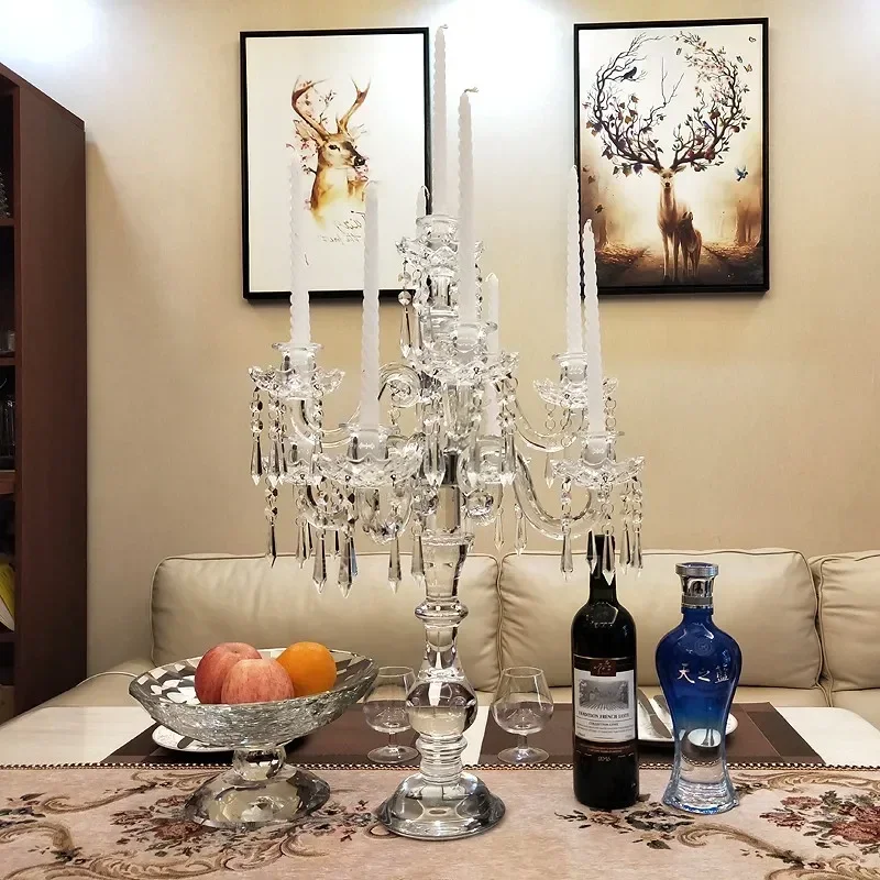 Luxury Crystal Candle Holder Transparent Banquet Beautiful Candlestick Chandelier Velas Decorativas Hogar Centerpieces