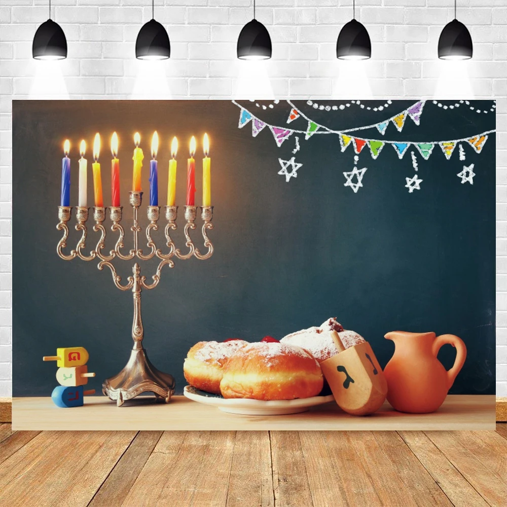 Judaism Happy Hanukkah Photography Backdrop Candlestick Bread Jewish Holy Holiday Festival Family Party Decor Photo Background