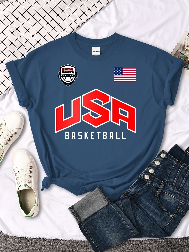 USA Basketball  Flag logo Printed T-Shirts Women Summer Loose Fashion Short Sleeve O-Neck Casual Breathable Tops Tshirt Female