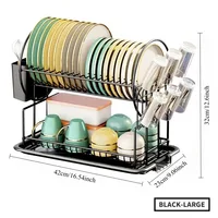 2 tier dish drying rack drain board set tableware drainer Kitchen countertop storage rack cup holder Knife and fork holder - Image 6